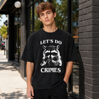Heavyweight Cotton Oversized T-Shirt – Washed & Distressed Finish with Fun Raccoon Meme Print – American-Style Humorous Streetwear Top
