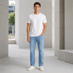 Men's white pure cotton crew-neck T-shirt—a versatile wardrobe essential.