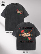 Men's "No More Fake Friends" Printed Blue Denim T-Shirt - Lightweight Washed Cotton Short Sleeve Tee, Casual Round Neck Summer Top with Slogan, Machine Washable for Casual Attire & Outdoor Outfits