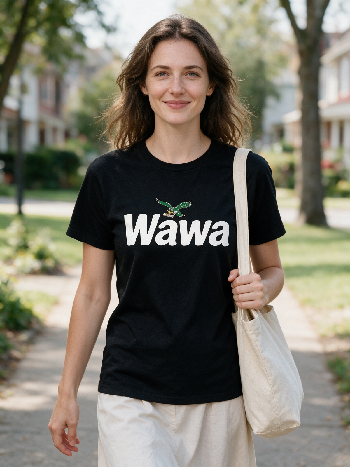 Wawa Flying Eagle Print T-Shirt – 100% Cotton Black Short-Sleeve Tee (American Fan Culture Style)