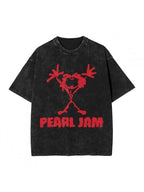 Couples Vintage Washed Printed T Shirt Featuring Red Abstract Heart Design With Crossed Arms And Legs Pattern Crew Neck Short Sleeve Loose Fit Relaxed Hem Graphic Tee