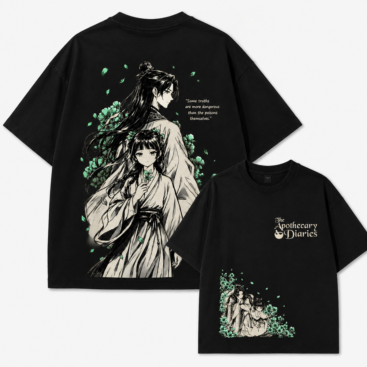 Double-Sided Print "The Apothecary Diaries" Anime Character T-Shirt – Heavyweight Pure Cotton, Oversized/Loose Fit, Short-Sleeve – Retro-Style "Guofeng" (Chinese-Style) Anime Graphic Tee