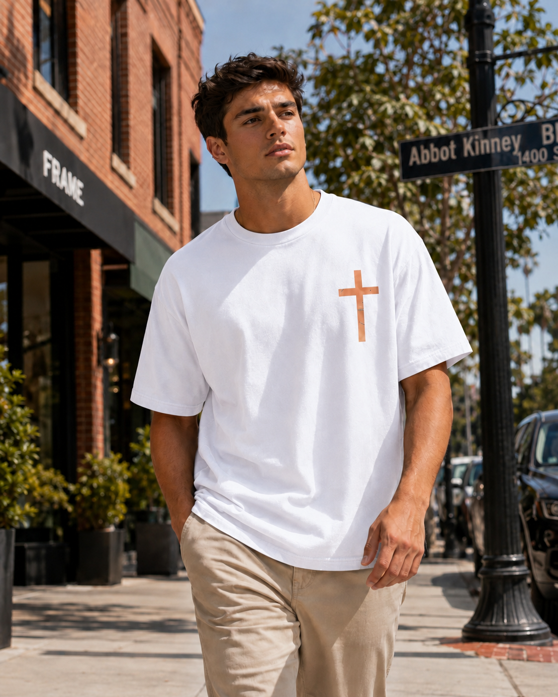 American Retro Faith-Themed T-Shirt – Double-Sided Print (Jesus Walking on Water) – High-Street Style Top
