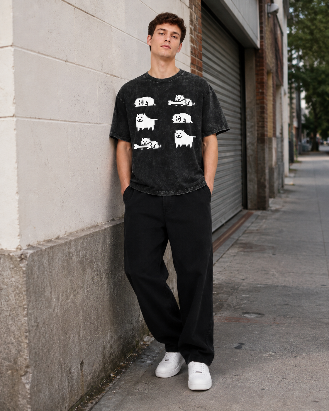 Vintage-Wash Oversized Short-Sleeve T-Shirt | Unisex — Playful Pixel Dog Graphic (Undertale-Inspired)