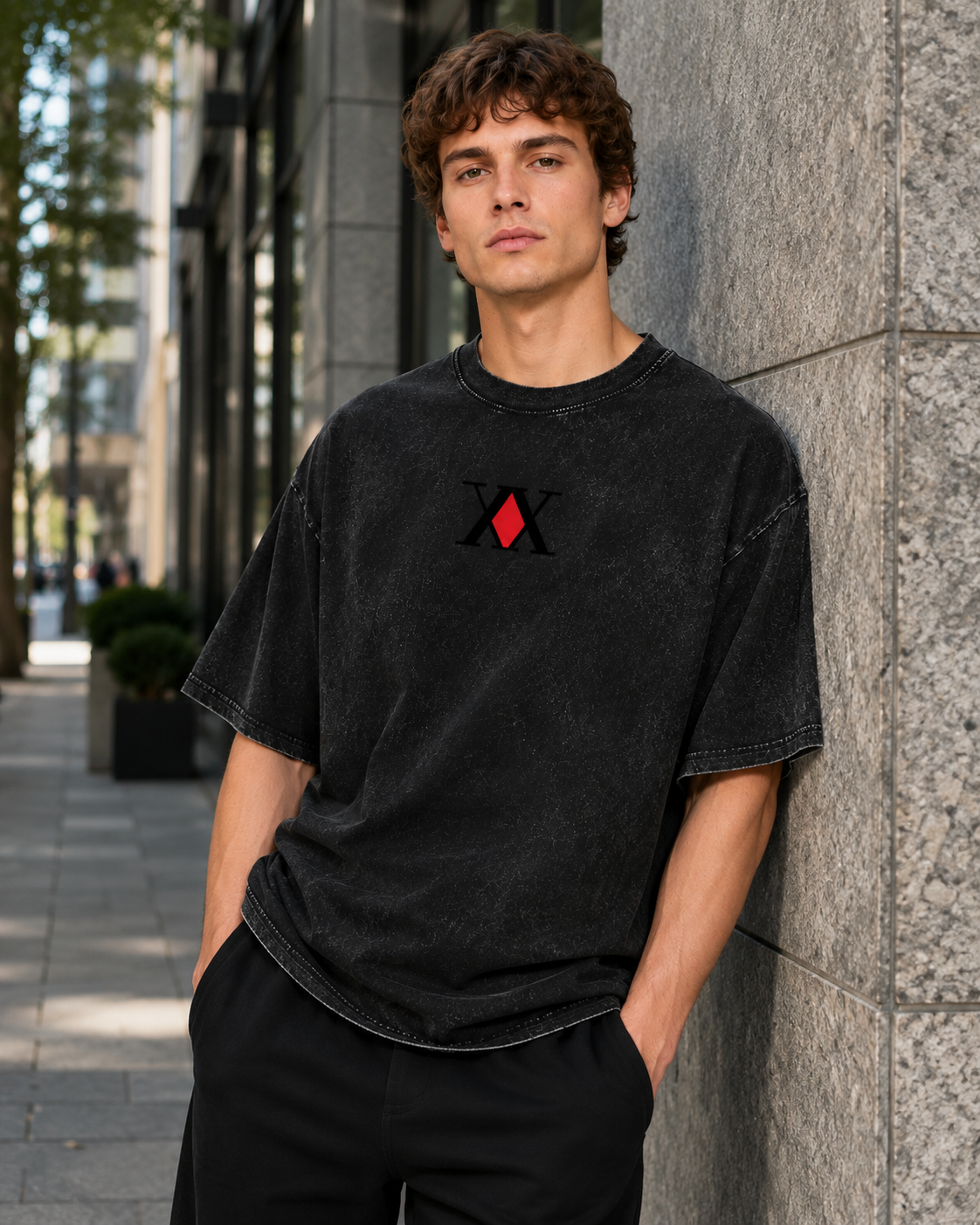 Vintage-Wash Short-Sleeve T-Shirt | *Hunter x Hunter* Hisoka Double-Sided Dark Split-Portrait Oversized High-Street Unisex Tee