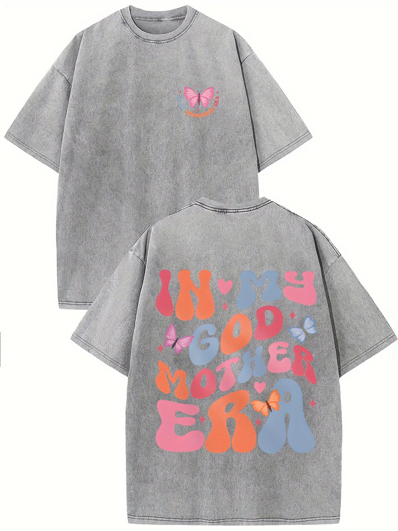 Men'S & Women'S Oversized Acid-Wash T-Shirt - My Godmother Era Graphic Print Retro Streetwear, Drop Shoulder Loose Fit Hip-Hop Unisex Tee with Lettering & Design, All-Season Casual Basic Top for Men and Women