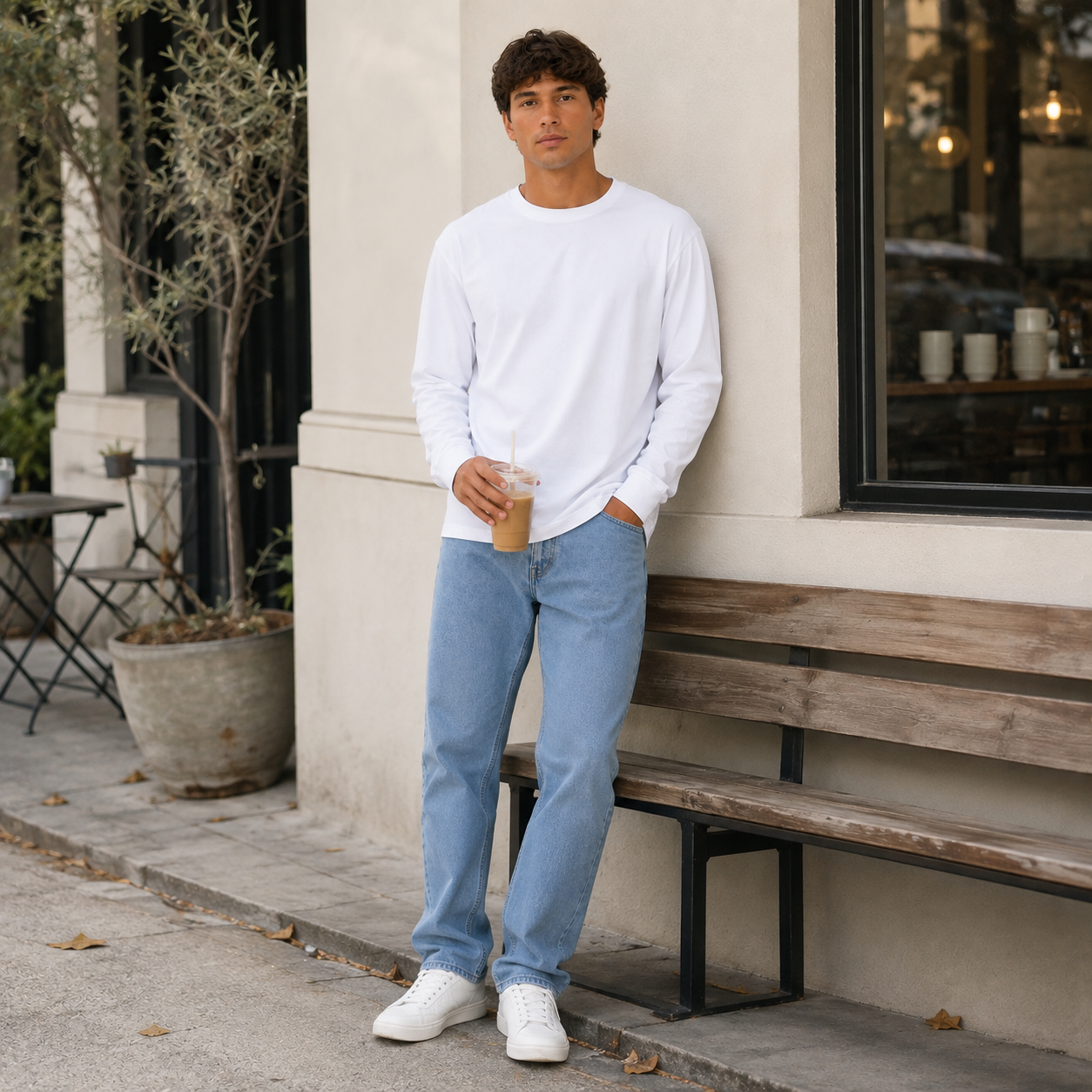 Heavyweight Pure Cotton Men's Long-Sleeve Crew Neck – Soft, Shape-Retaining, Classic & Versatile Casual Top