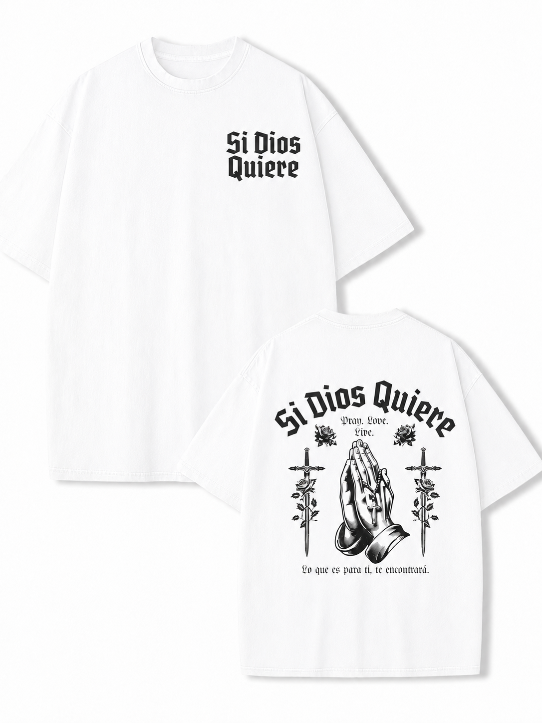 Vintage stonewashed Si Dios Quiere Praying Hands Short-sleeved Dark European and American Style Gothic Distressed Loose T-shirt