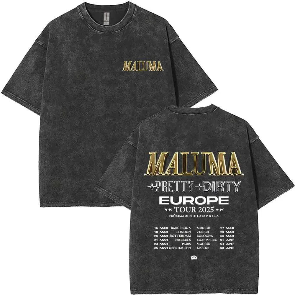 Vintage Washed Rapper Maluma Pretty Dirty Europet Tour 2025 T-shirt Men Women Fashion Oversized Tshirt Male Hip Hop Streetwear X250403