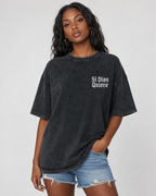 Vintage stonewashed Si Dios Quiere Praying Hands Short-sleeved Dark European and American Style Gothic Distressed Loose T-shirt