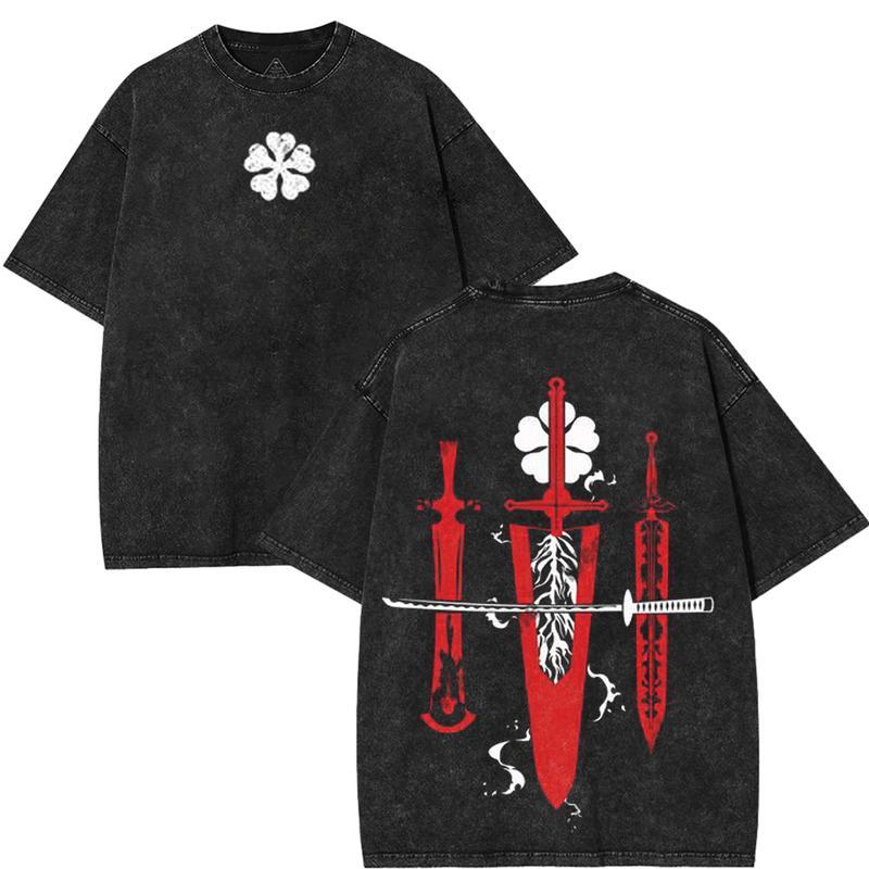 Limited Edition sword weapon demon slayer Asta Black Clover Anime Double Printed Washed Tee anime merch Top graphic tee Vintage Womenswear