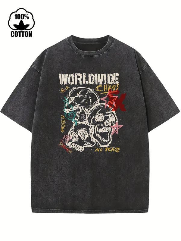 Double-sided printHalloween Horror Printed washed distressed batik cotton men's T-shirt (Loaiyi style)
