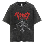 Men's T-Shirts Berserk T Shirt Men Anime Printed Vintage Washed Tshirt Guts Unisex Short Sleeve Tops 100% Cotton Hip Hop Streetwear 230701