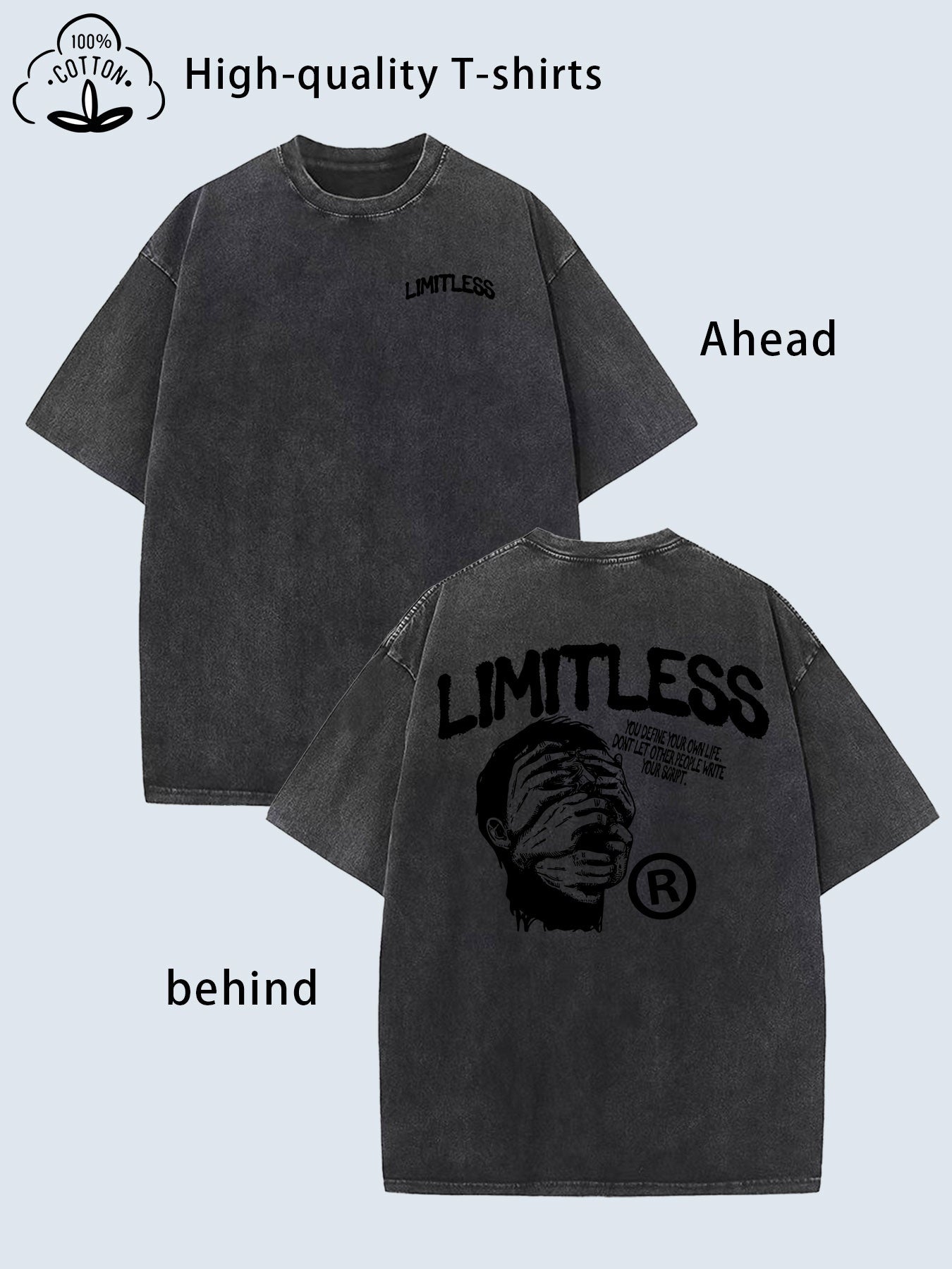 Men'S Vintage Distressed Heavy Washed T-Shirt - Oversized Streetwear Tee with Front & Back Graphic Prints, Soft Breathable Fabric, Round Neck Short Sleeve, All-Season Casual Wear, Retro Oversized Fit for Everyday Comfort (/) - Ideal for Layering & S