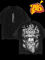 Men's Vintage Heavyweight Washed T-Shirt - Portocas D. Ace "One Piece" Double-Sided Print, Anime Fan Gift