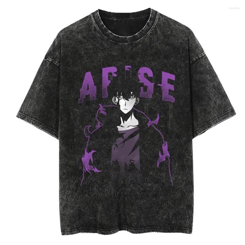 Men's T Shirts Japanese Anime Solo Leveling Print Tshirt Summer Men Streetwear T-shirt Fashion Oversize Top Vintage Washed Short Sleeve