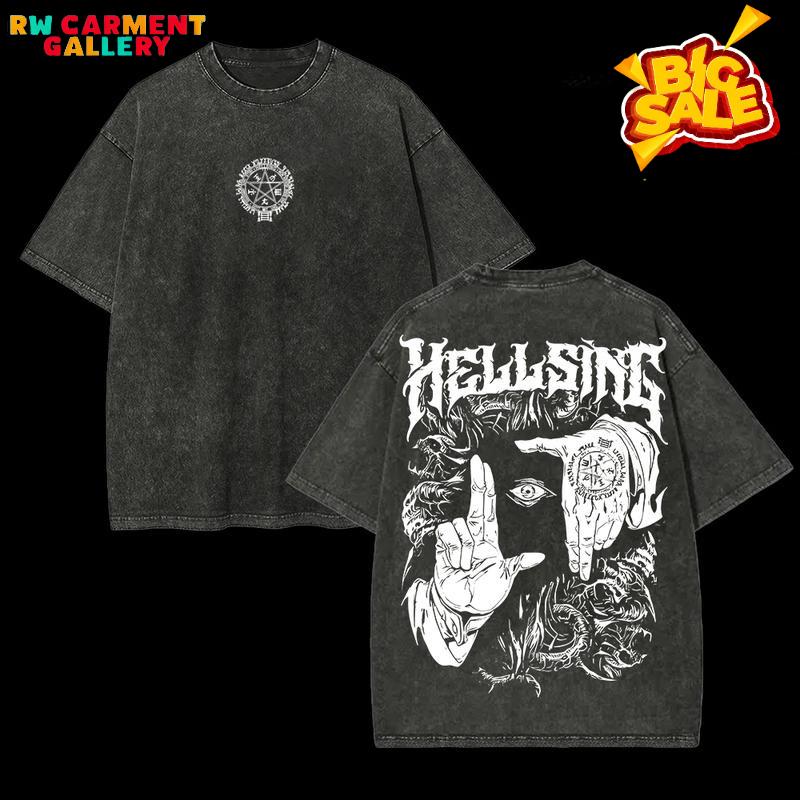 Retro Heavy Limited "Alucard Hellsing Hand Signs" Anime Double Printed Vintage Oversized Washed Tee Unisex Oversize Anime Manga Washed Heavyweight Cotton T-shirt, Gift For Anime Fan, Anime Lover TikTokShopBlackFriday