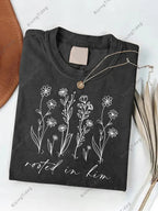 Men'S 230g Washed Deep Root Faith Print | Retro Street Style Loose Short Sleeve Round Neck Top, Machine Washable All-Season Comfortable, Perfect Holiday Gift