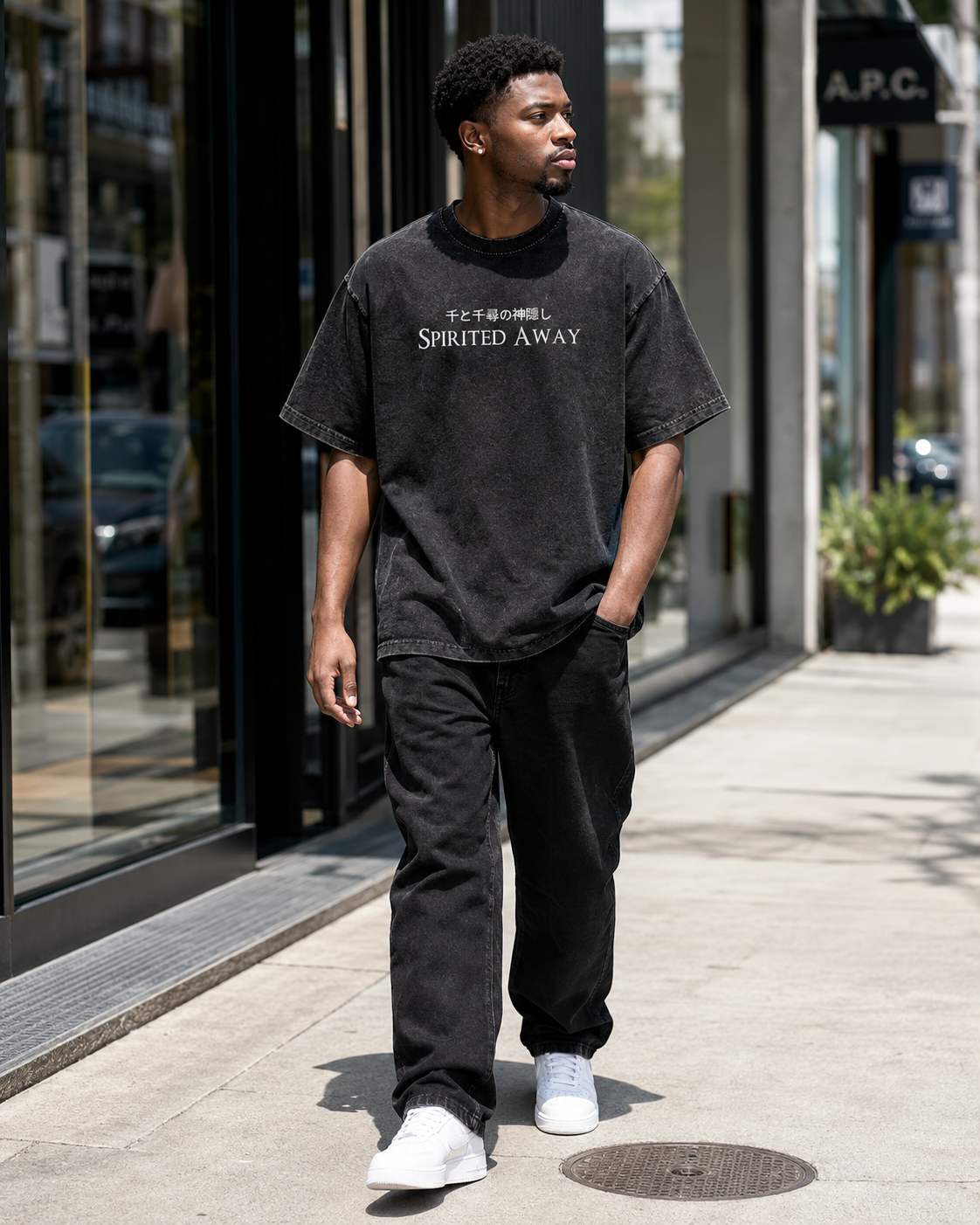 Vintage-Wash Short-Sleeve T-Shirt | *Spirited Away* Double-Sided Print (Haku & No-Face) | Oversized Unisex Tee