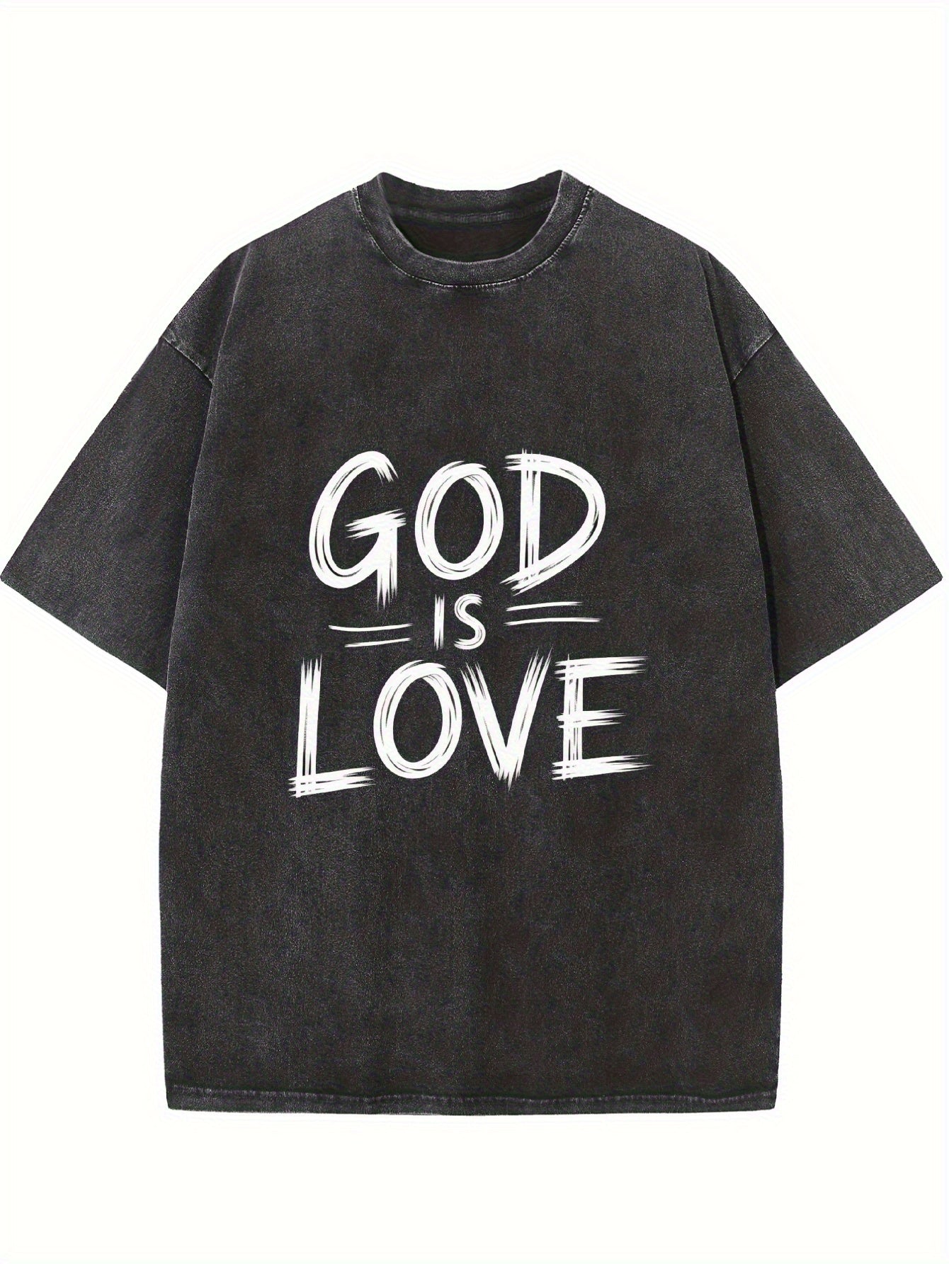 Vintage 'GOD IS LOVE' Short Sleeve Shirt with Bold White Lettering - Soft Washed Beige Cotton Breathable Loose Fit T-Shirt Suitable for Daily Wear & Parties, Machine Washable Faith Apparel