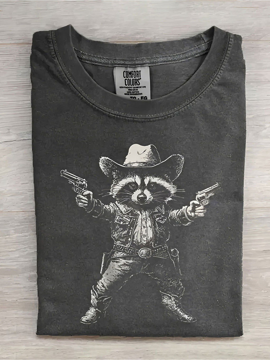Men's Vintage Raccoon Denim Short Sleeve T-Shirt - 230g 100% Cotton Breathable Round Neck Casual Top with Raccoon & Denim Patch Design, Machine Washable for all-Season - Perfect Holiday Gift