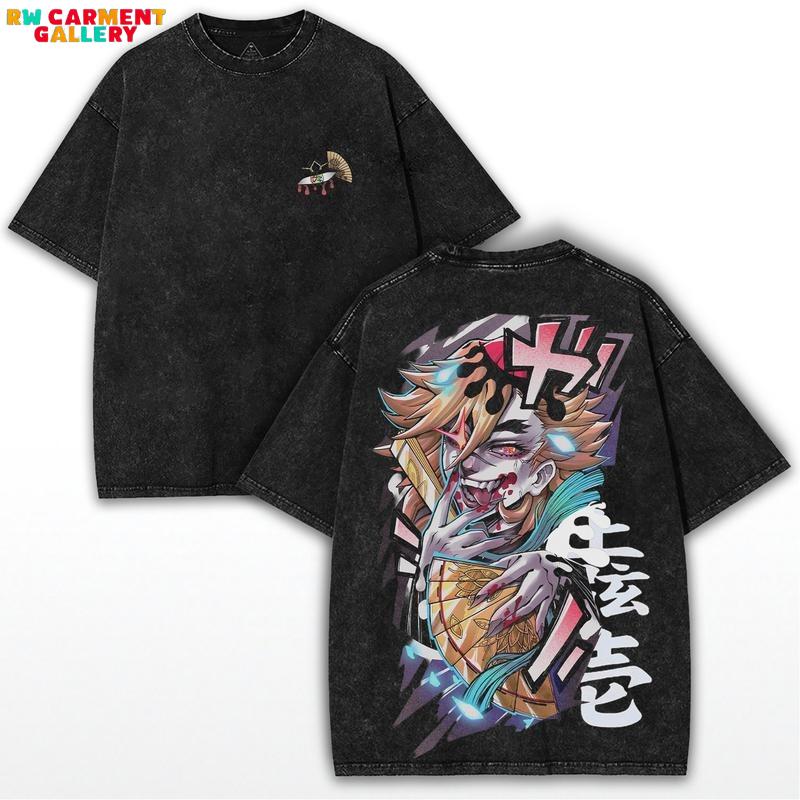 Doma x Demon Slayer Vintage Washed Tee – Oversized Anime Streetwear with Upper Moon Two Ice Demon Graphic Drop