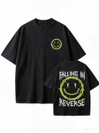 Oversized Heavyweight Cotton T-Shirt with Front & Back "Smiling Thorn" Print – Dark Punk/High-Street/Vintage Style Men's Streetwear Tee