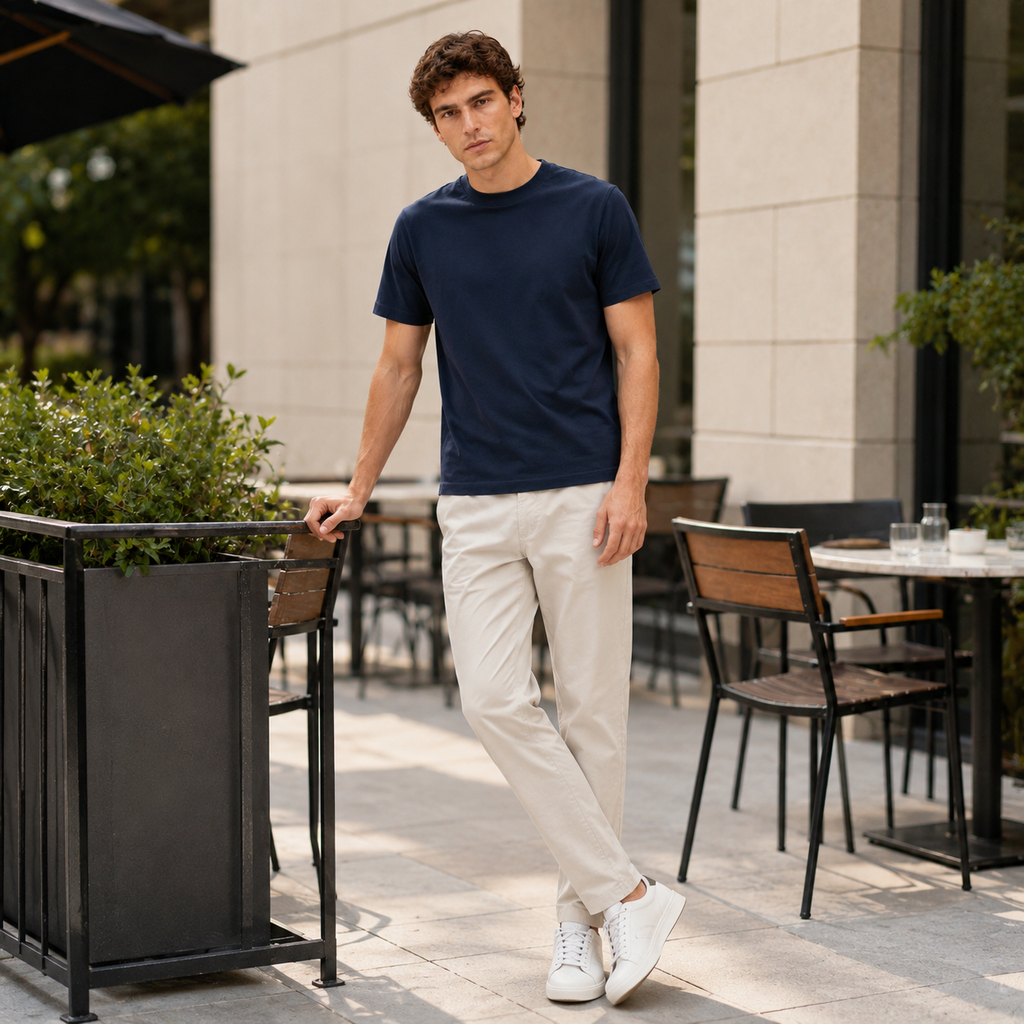 Men's Navy Pure Cotton Crew-Neck Short-Sleeve T-Shirt — A durable, timeless staple.