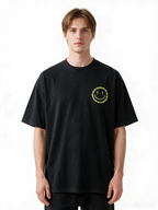 Oversized Heavyweight Cotton T-Shirt with Front & Back "Smiling Thorn" Print – Dark Punk/High-Street/Vintage Style Men's Streetwear Tee