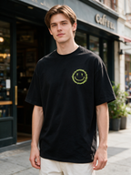 Oversized Heavyweight Cotton T-Shirt with Front & Back "Smiling Thorn" Print – Dark Punk/High-Street/Vintage Style Men's Streetwear Tee