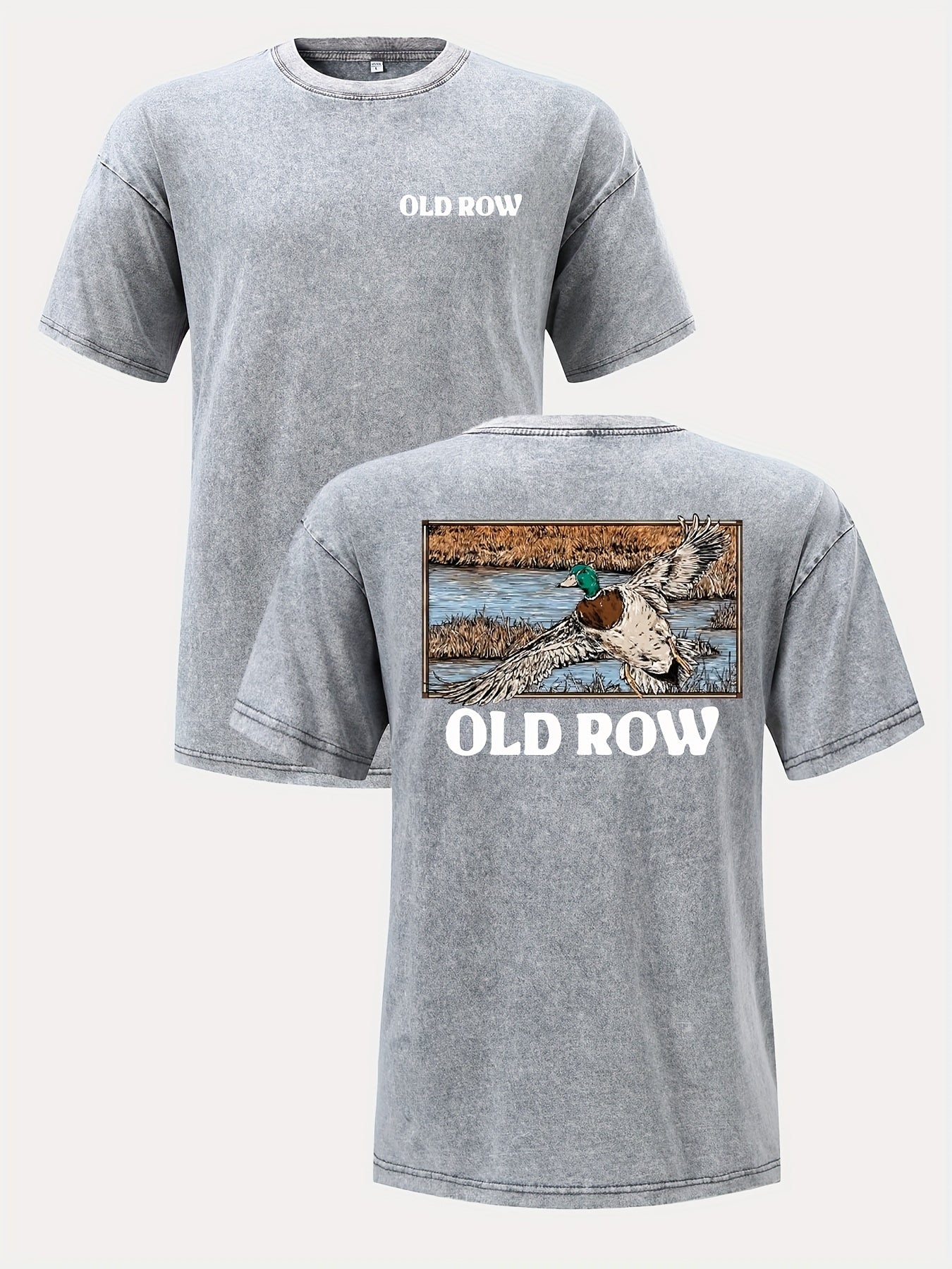 OLD ROW Men'S 230g Washed Vintage Street T-Shirt | Double-Sided Duck Hunting Pattern, Drop Shoulder Loose Fit, Breathable, Crew Neck, Comfortable Casual Wear for All Seasons