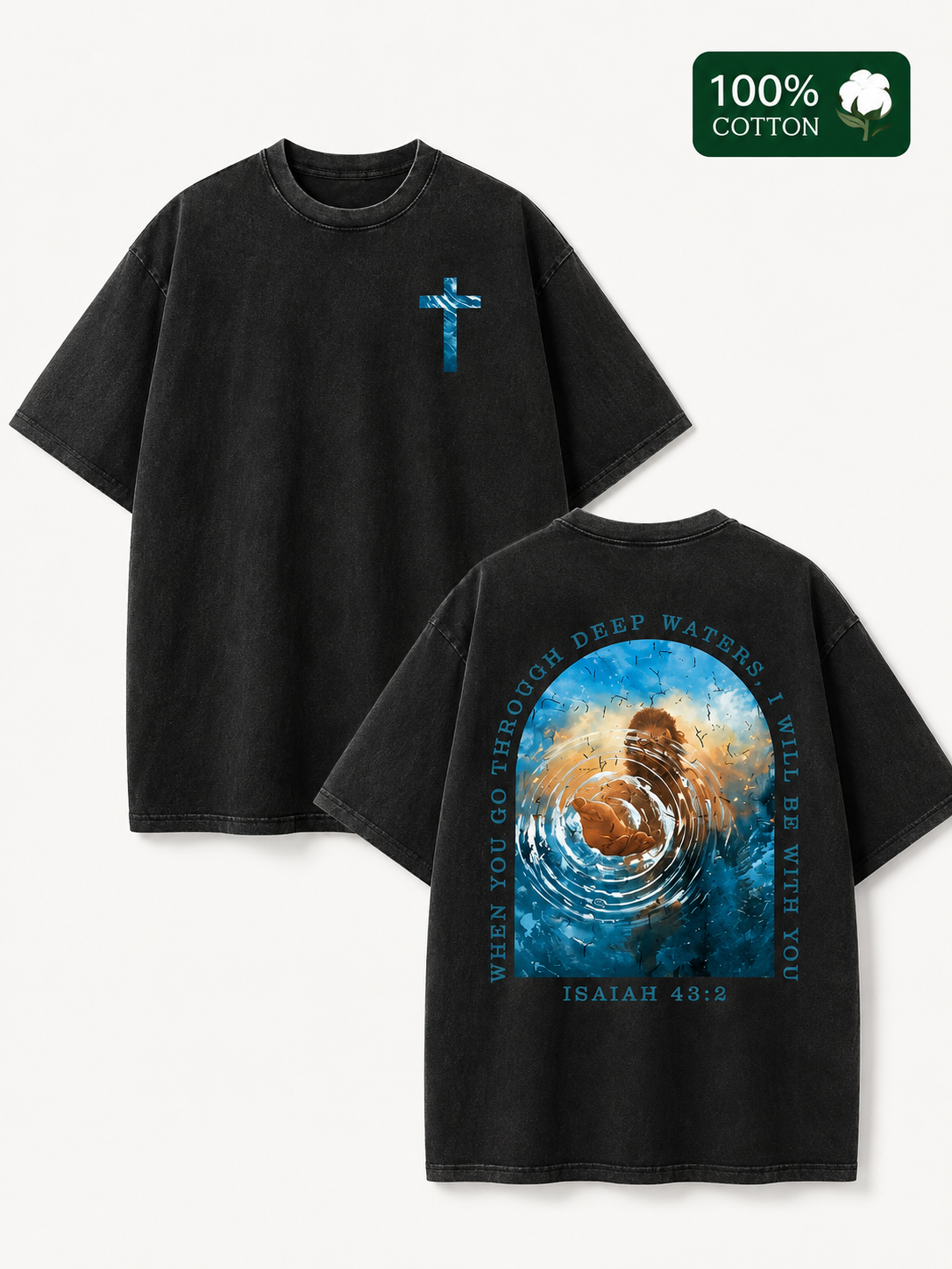 Distressed Black Oversized T-Shirt (100% Cotton) – Religious Scripture Theme – Isaiah Double-Sided Print – Casual Tee (Ideal Gift for Believers)