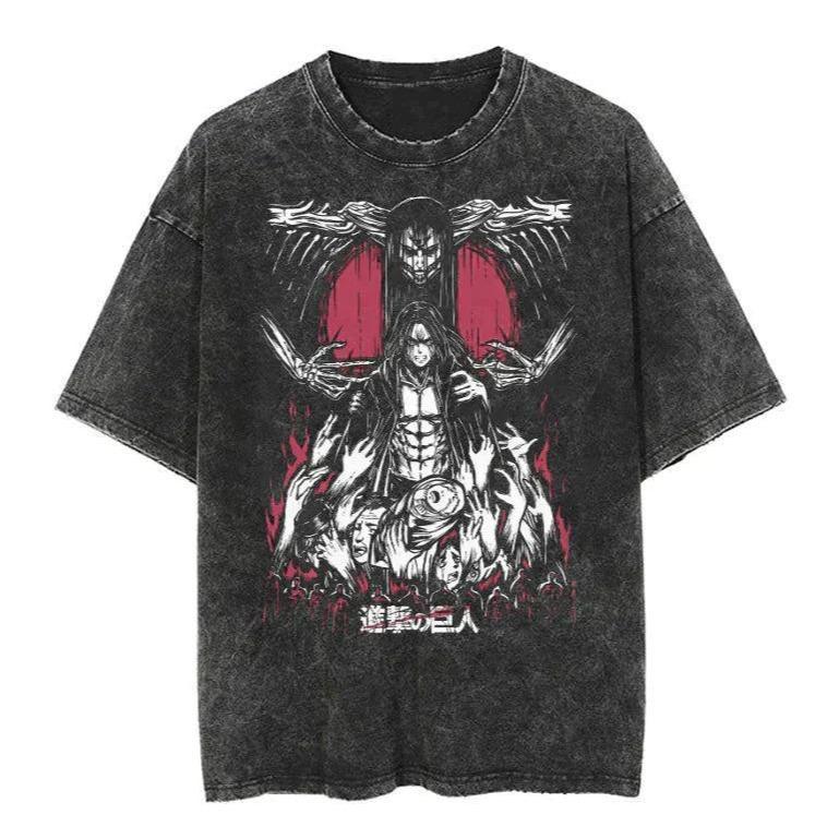 EREN JAEGER RUMBLING Anime Retro Street Style Washed Crew Neck Anime T-Shirt,Unisex Fashion Graphic Tee,Streetwear Clothing,Trendy Outfit,Anime lover t-shirt FO800915