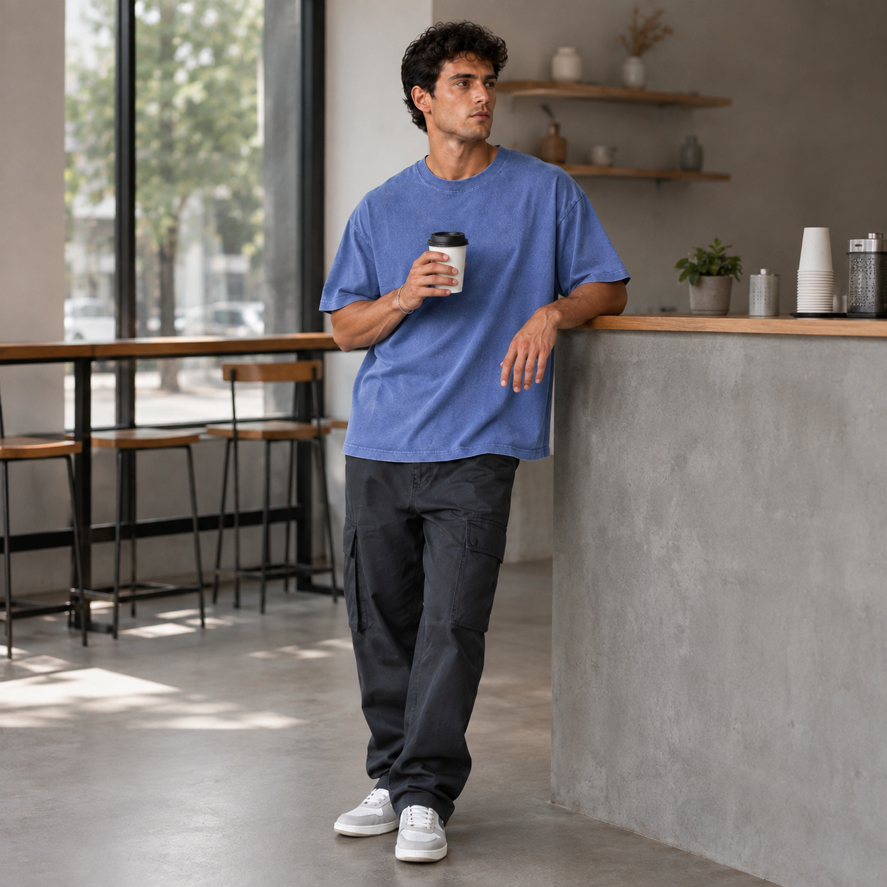 Vintage-Wash Blue Oversized T-Shirt | American Streetwear Heavyweight Cotton Short-Sleeve Tee