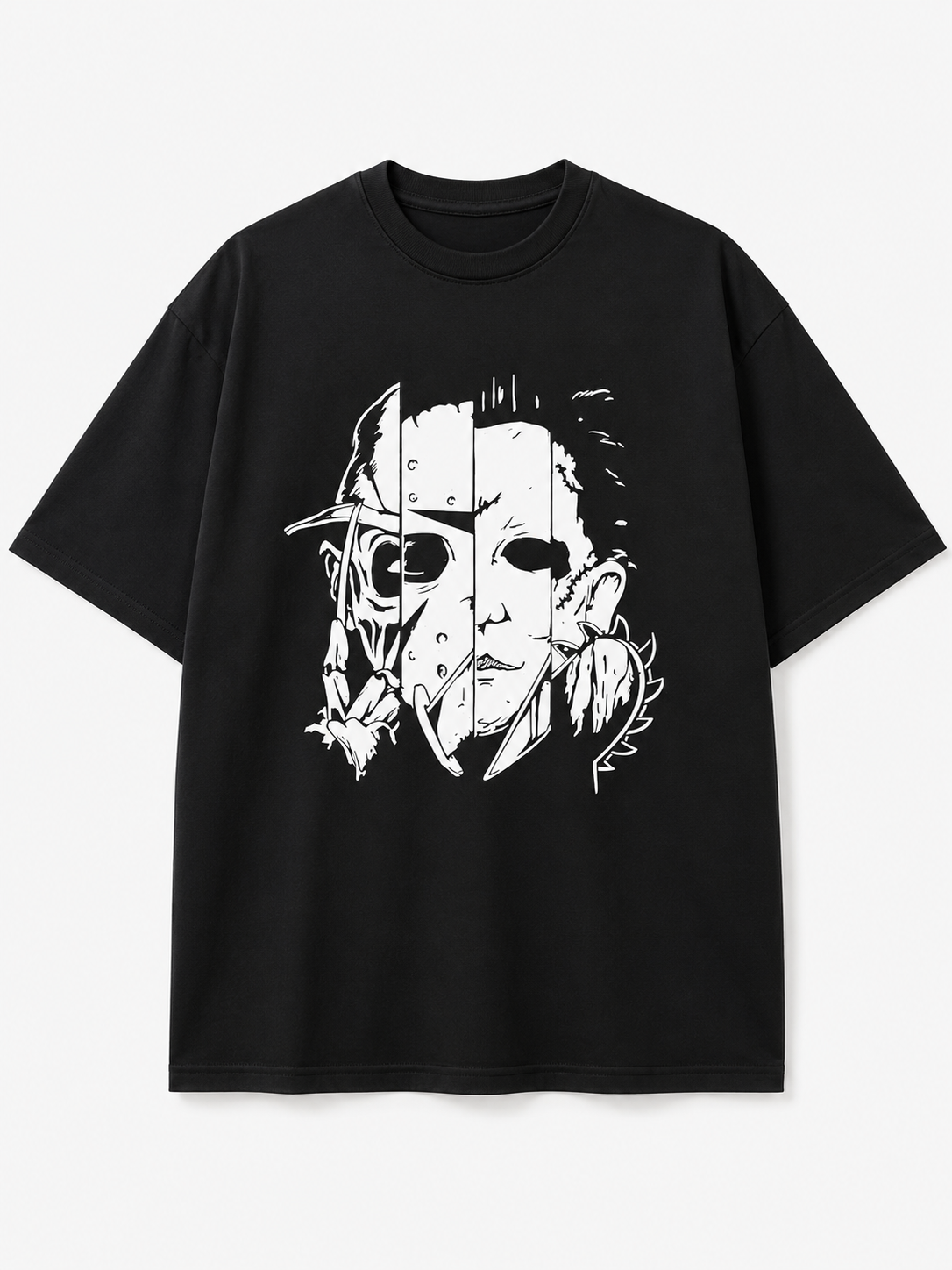 Distressed Black Oversized T-Shirt – Dark Halloween Theme – 100% Cotton – Casual Tee for Horror Movie Fans