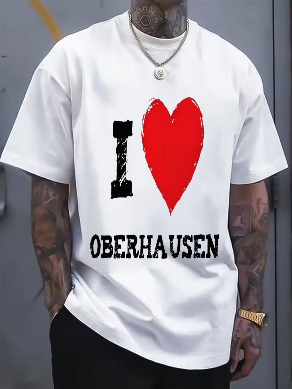 I Heart (Textured Heart) Oberhausen Printed Cotton T-Shirt - Casual Short Sleeve, Soft Breathable Summer Tee for Men with Distressed Graphic, Perfect for Daily Wear Stylish Outfits