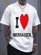 I Heart (Textured Heart) Oberhausen Printed Cotton T-Shirt - Casual Short Sleeve, Soft Breathable Summer Tee for Men with Distressed Graphic, Perfect for Daily Wear Stylish Outfits