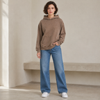 Vintage-wash distressed hooded sweatshirt—a versatile, relaxed-fit casual jacket with a laid-back, dropped-shoulder style.
