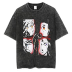 Men Anime Print Washed TShirt Summer Harajuku Short Sleeve Cotton  Tshirt Hip Hop Streetwear  Vintage Black T-Shirt Menswear Top