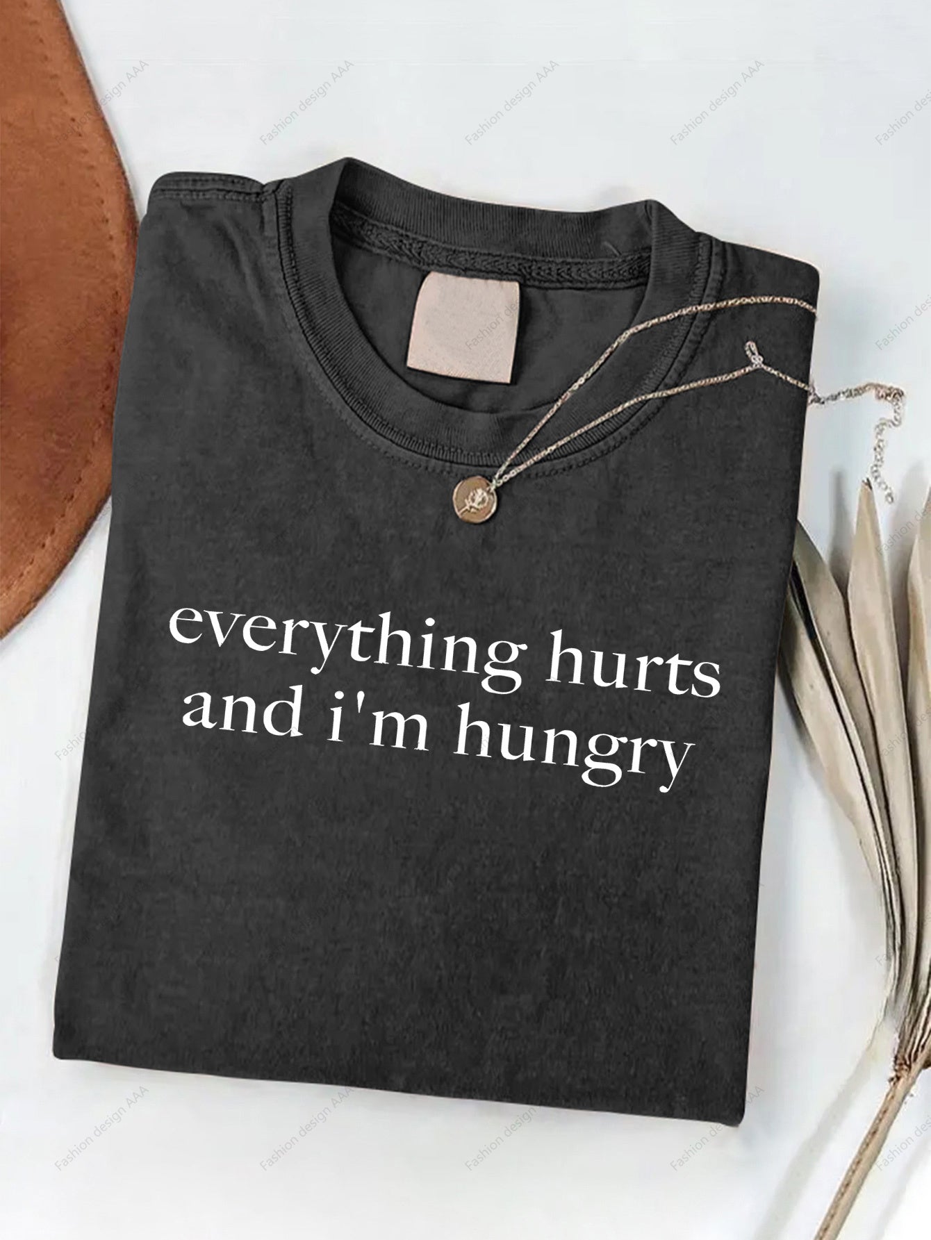 Men'S "Everything Hurts I'm Hungry" Graphic T-Shirt | 230g Pure Vintage Washed, Loose Fit, Breathable Soft Fabric, Crew Neck, Suitable for Summer Outdoor Sports and Casual Wear