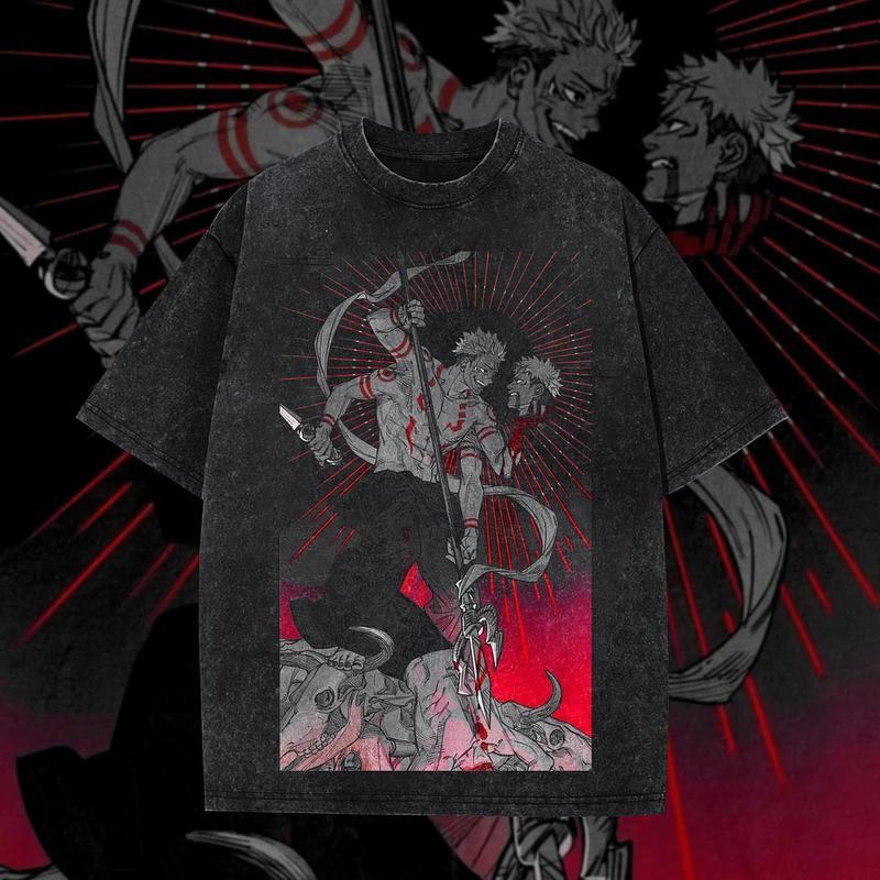 Ryomen Sukuna Graphic T Shirt Anime Jujutsu Kaisen Harajuku Vintage Washed Tshirt Men Women Clothes Oversized Short Sleeve Tee Menswear Top