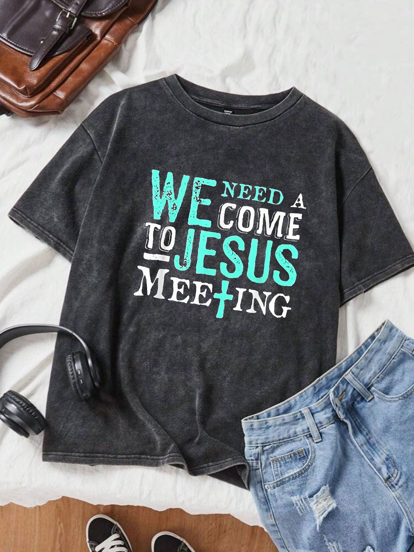 Vintage Crew Neck Washed Black T-Shirt | "We Need a Candid Conversation" Print, Casual Daily Wear, All-Season Fit