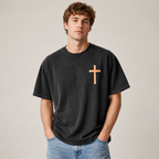 Vintage 100% Cotton "Isaiah" Faith T-Shirt – Men's Loose-Fit, Drop-Shoulder Short-Sleeve Tee Featuring a Cross on the Front and a Scenic Print of Jesus by the Lake on the Back