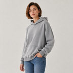 Vintage-wash distressed hooded sweatshirt—a versatile, relaxed-fit casual jacket with a laid-back, dropped-shoulder style.
