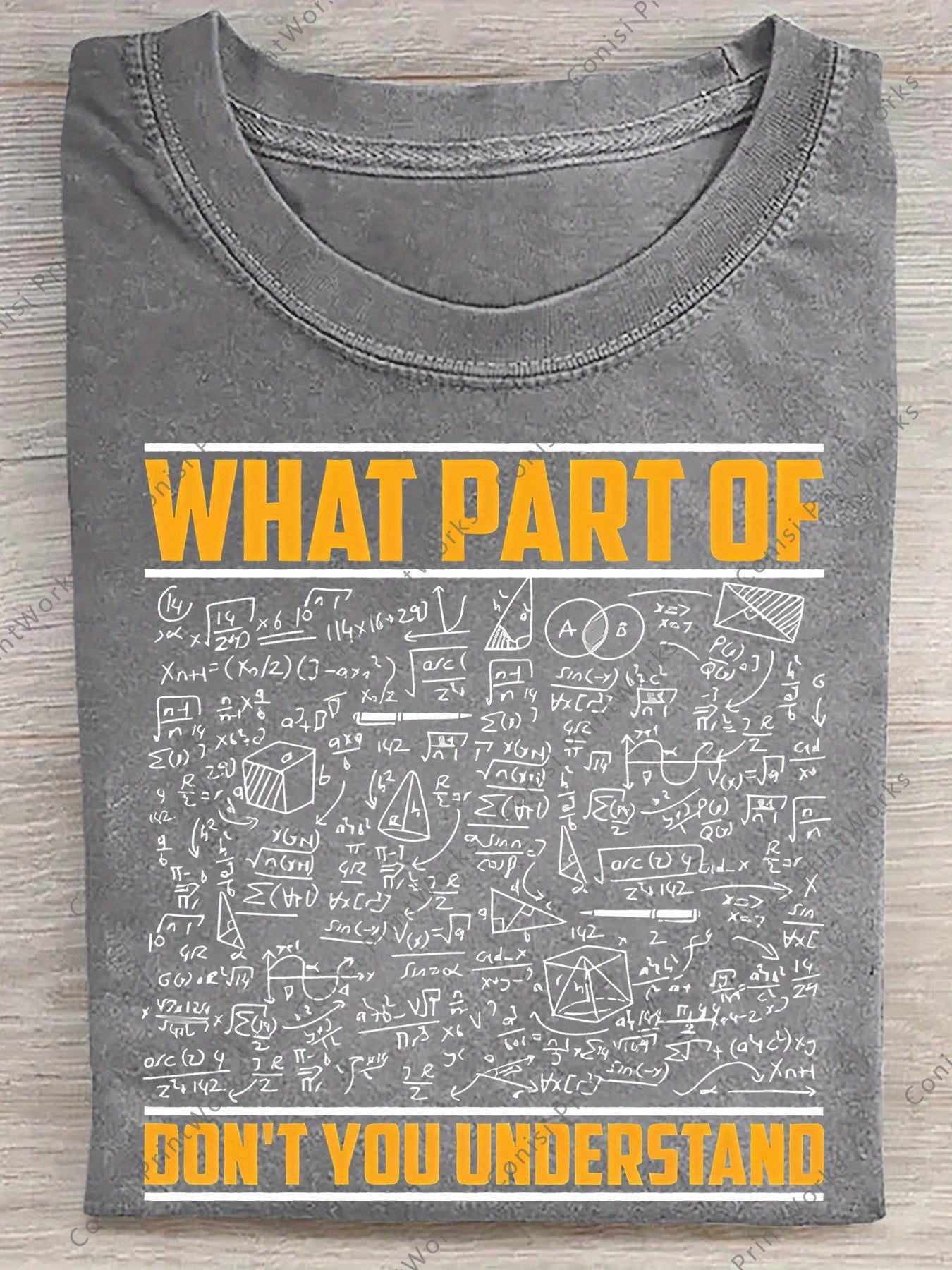 Men's 230g Washed Cotton with Math Equation and "What Part Don't You Understand" Print, Retro Casual Short Sleeve Round Neck Shirt, Suitable for Gym and Outdoor Summer Wear, Machine Washable Holiday Gift, Math Theme Design, Breathable Fabric, Durable