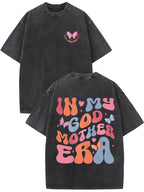 Men'S & Women'S Oversized Acid-Wash T-Shirt - My Godmother Era Graphic Print Retro Streetwear, Drop Shoulder Loose Fit Hip-Hop Unisex Tee with Lettering & Design, All-Season Casual Basic Top for Men and Women