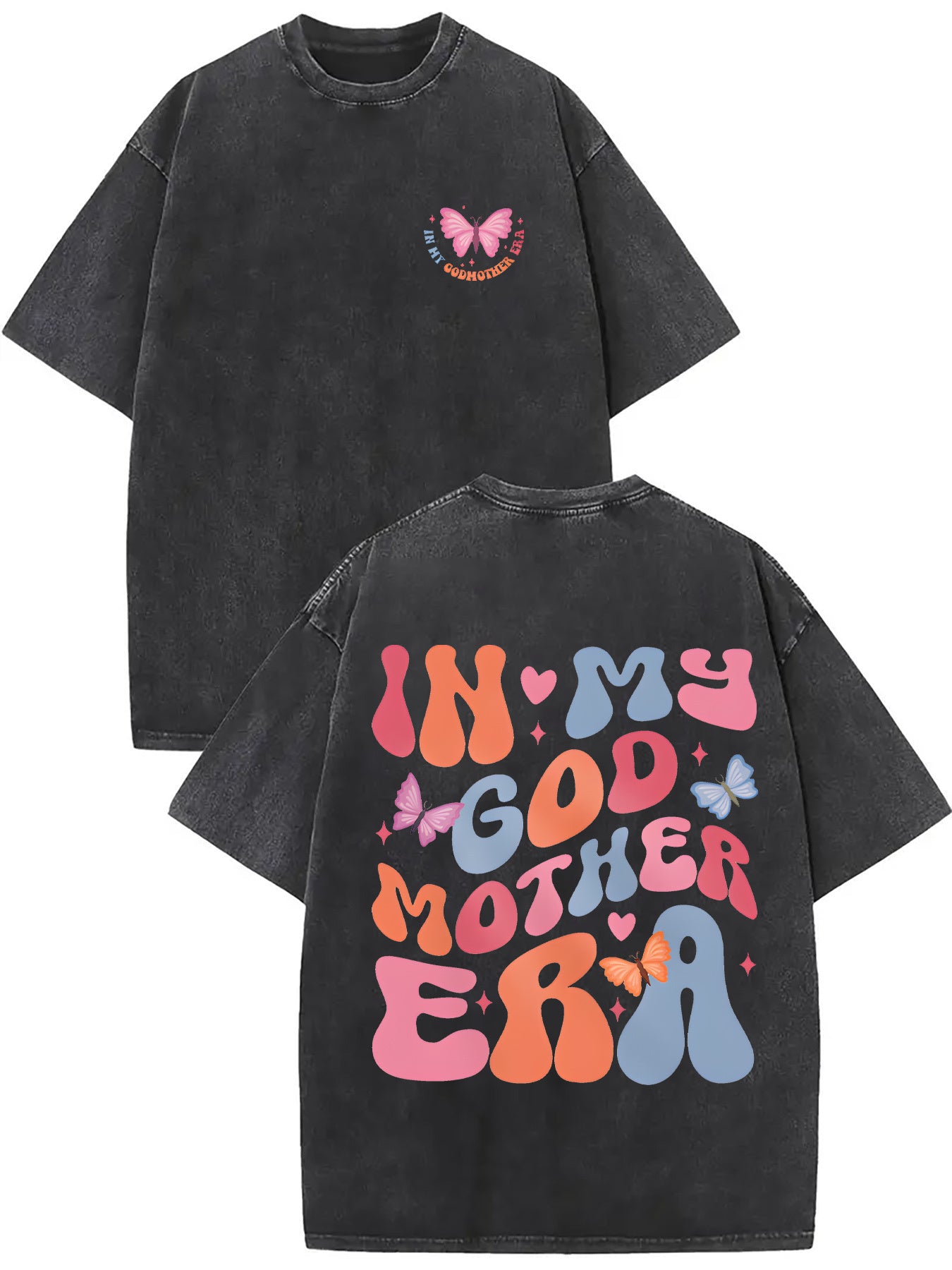 Men'S & Women'S Oversized Acid-Wash T-Shirt - My Godmother Era Graphic Print Retro Streetwear, Drop Shoulder Loose Fit Hip-Hop Unisex Tee with Lettering & Design, All-Season Casual Basic Top for Men and Women