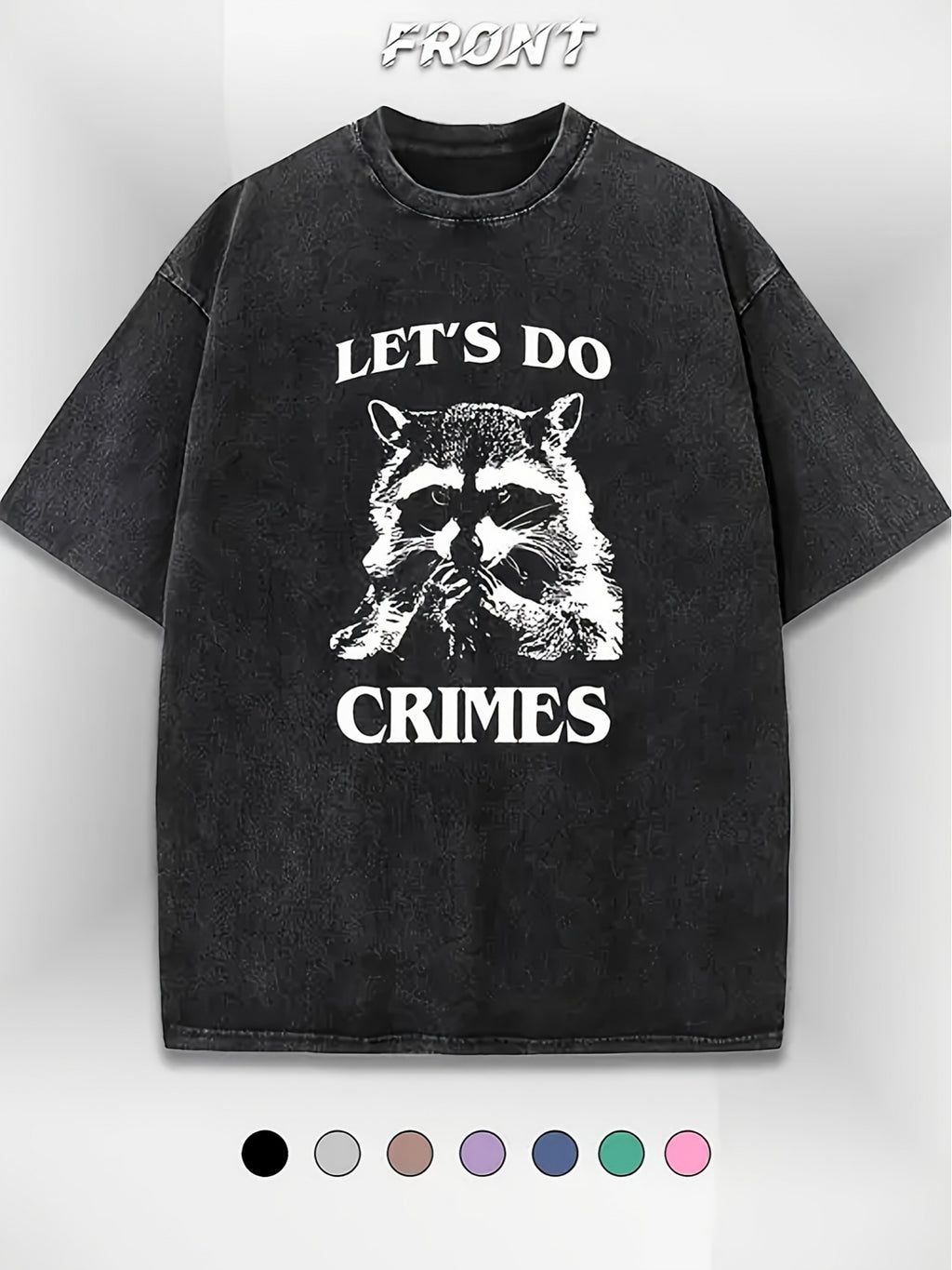 Men's Heavyweight 250gsm 100% Cotton T-Shirt with "Let's Do Crimes" Retro Print/Embroidery - Loose Fit Crew Neck Casual Shirt, Black Bold Statement Tee for Year-Round Wear, Machine Washable for easy Care - Durable Everyday Top for