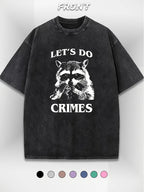 Men's Heavyweight 250gsm 100% Cotton T-Shirt with "Let's Do Crimes" Retro Print/Embroidery - Loose Fit Crew Neck Casual Shirt, Black Bold Statement Tee for Year-Round Wear, Machine Washable for easy Care - Durable Everyday Top for