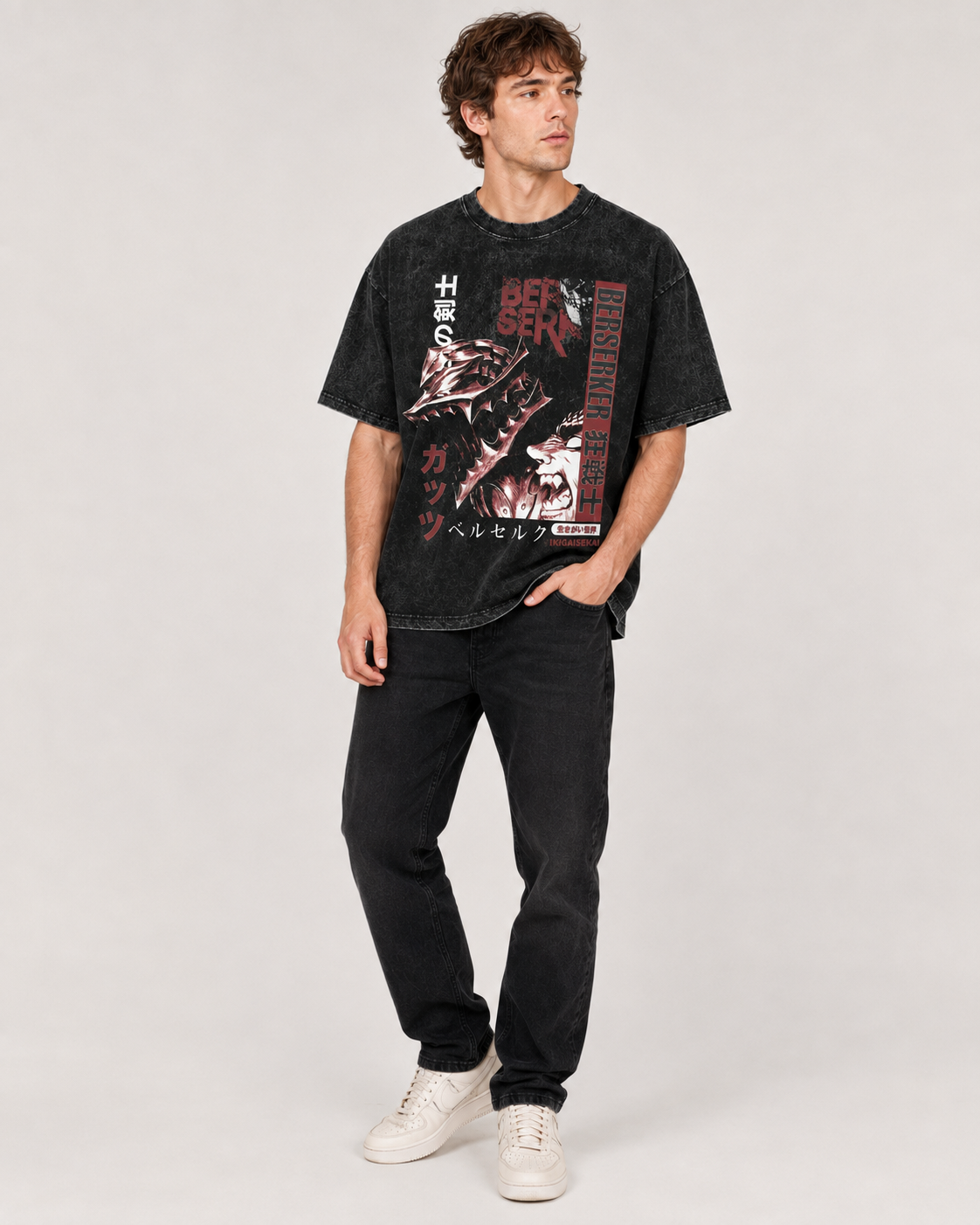 Acid-Washed Vintage-Style *Berserk* (Guts/Berserker Armor) Graphic Tee – Heavyweight, Oversized, Dark Anime Aesthetic – Unisex Retro T-Shirt